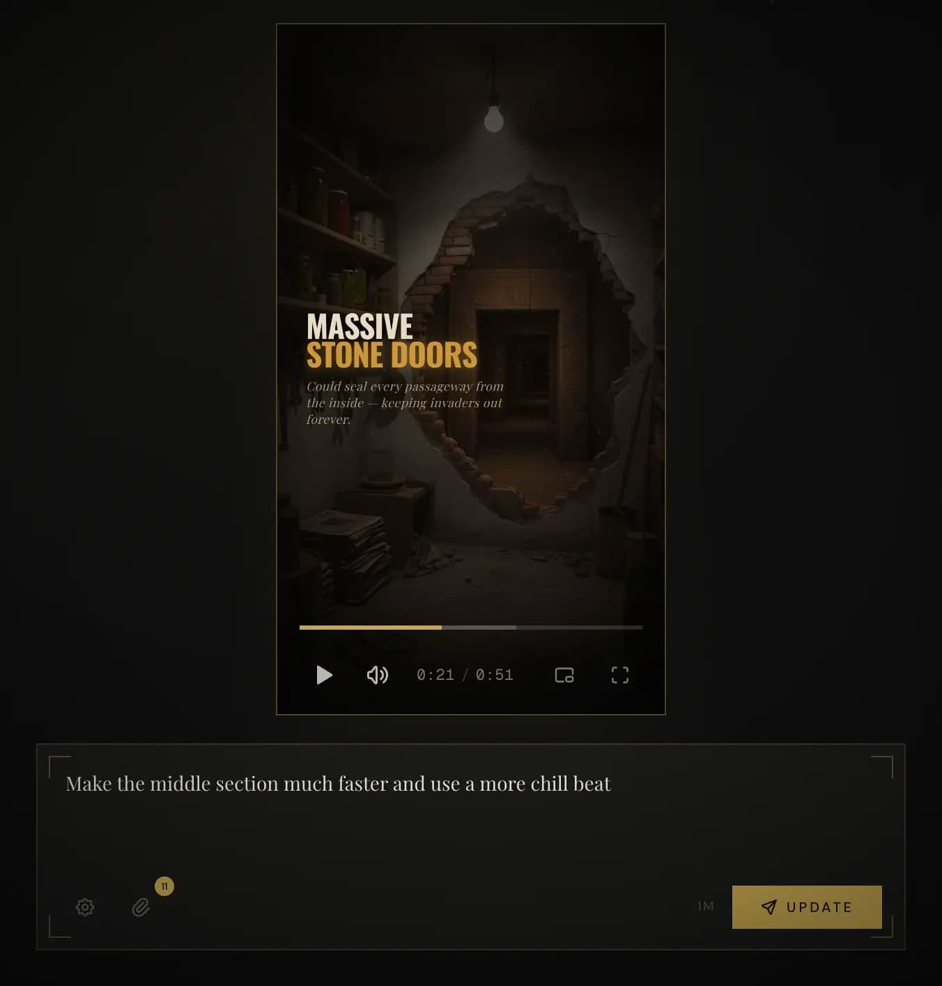 Iterating on a video using a text prompt instead of a timeline in VideoVenture