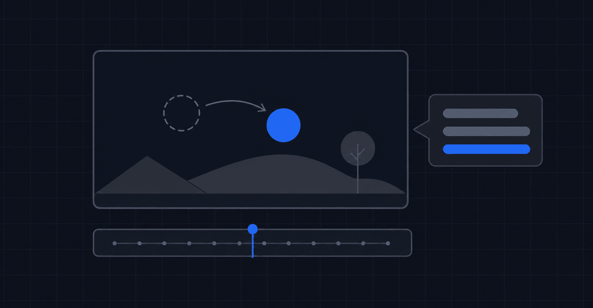 A conversational video creation interface showing scene revisions side by side