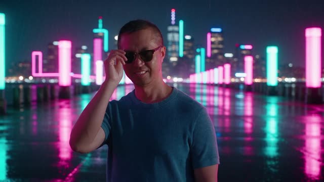 The same moment, neon city